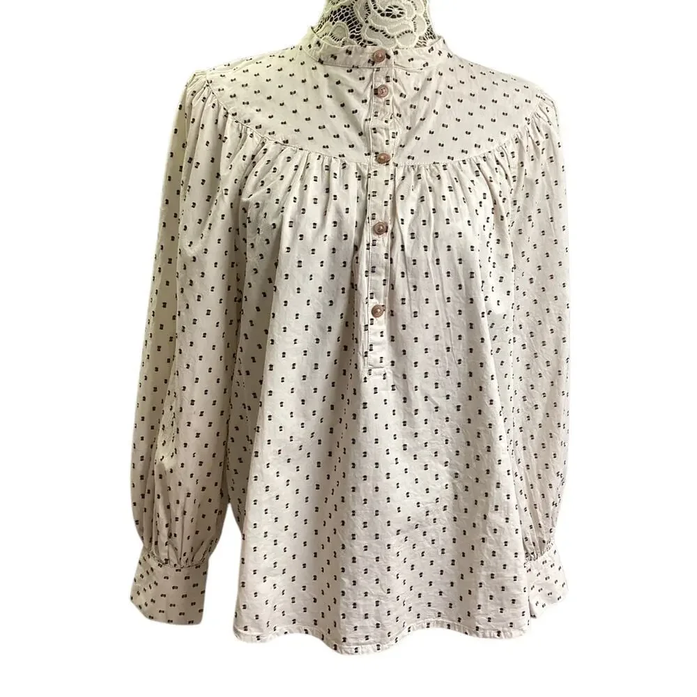 Old‎ navy Puff-Sleeve Clip-Dot Henley Swing Blouse L dotted cream
